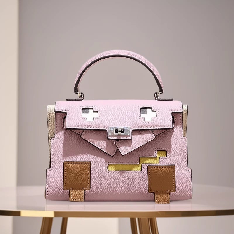 GOLEYS ženska crossbody torbica od prave kože u Kelly stilu, torbica s mozaikom nasmiješenog karikaturnog lica, mini kvadratnog oblika
