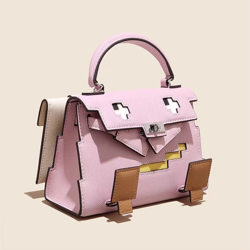 GOLEYS ženska crossbody torbica od prave kože u Kelly stilu, torbica s mozaikom nasmiješenog karikaturnog lica, mini kvadratnog oblika