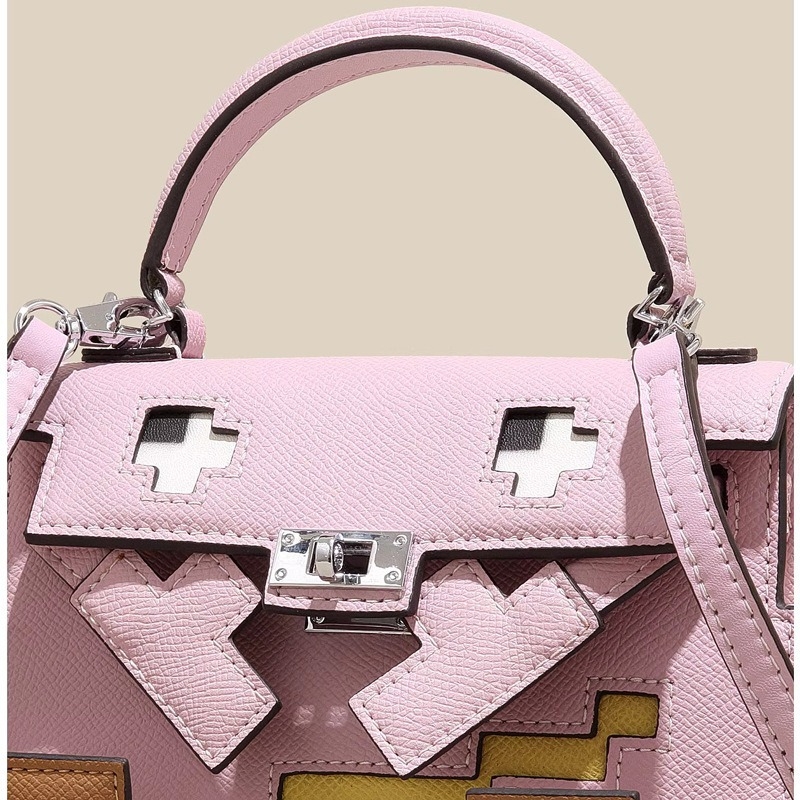 GOLEYS ženska crossbody torbica od prave kože u Kelly stilu, torbica s mozaikom nasmiješenog karikaturnog lica, mini kvadratnog oblika