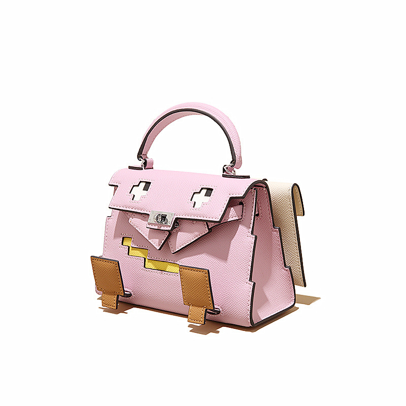 GOLEYS ženska crossbody torbica od prave kože u Kelly stilu, torbica s mozaikom nasmiješenog karikaturnog lica, mini kvadratnog oblika