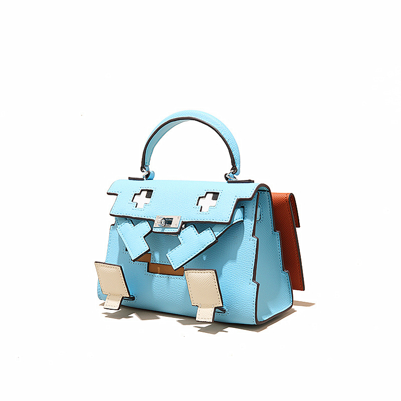 GOLEYS ženska crossbody torbica od prave kože u Kelly stilu, torbica s mozaikom nasmiješenog karikaturnog lica, mini kvadratnog oblika