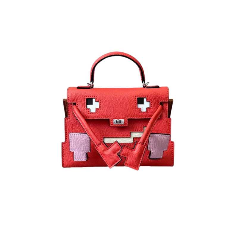 GOLEYS ženska crossbody torbica od prave kože u Kelly stilu, torbica s mozaikom nasmiješenog karikaturnog lica, mini kvadratnog oblika