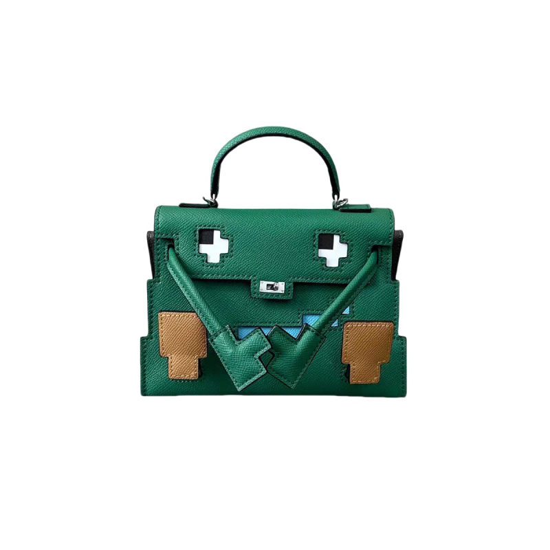 GOLEYS ženska crossbody torbica od prave kože u Kelly stilu, torbica s mozaikom nasmiješenog karikaturnog lica, mini kvadratnog oblika