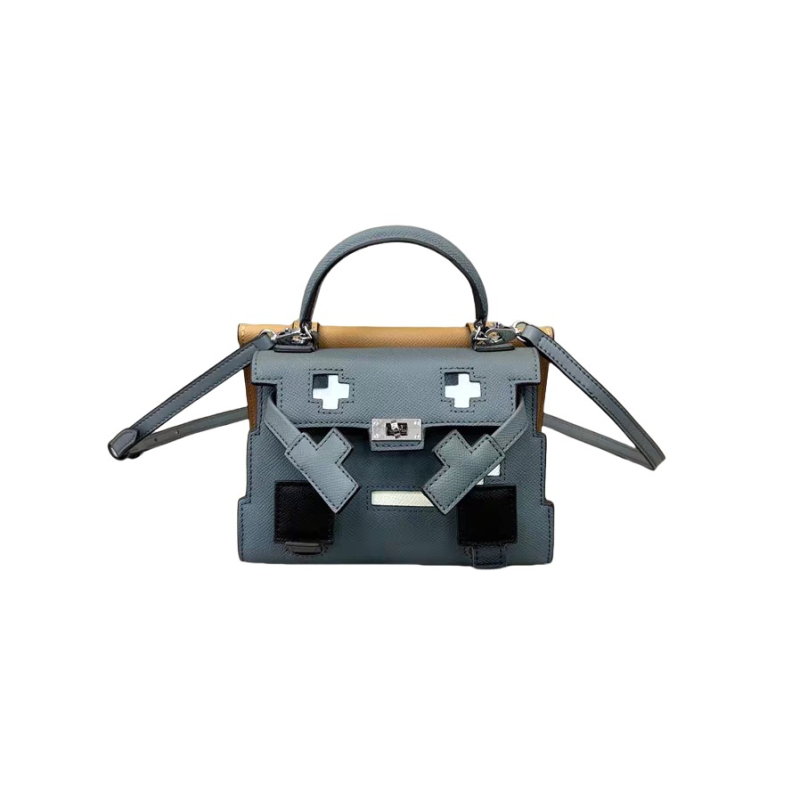 GOLEYS ženska crossbody torbica od prave kože u Kelly stilu, torbica s mozaikom nasmiješenog karikaturnog lica, mini kvadratnog oblika