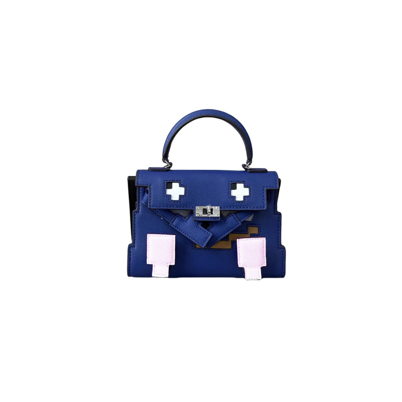 GOLEYS ženska crossbody torbica od prave kože u Kelly stilu, torbica s mozaikom nasmiješenog karikaturnog lica, mini kvadratnog oblika