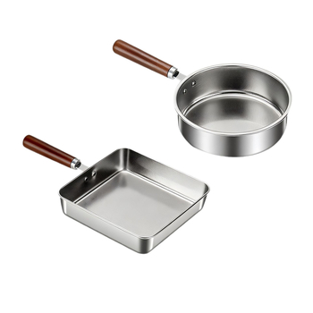 Set de tigăni din oțel inoxidabil 304, fără strat, antiaderent, cu mâner din lemn, protecție împotriva arderii, tigăni pătrate pentru ouă, care pot fi stivuite