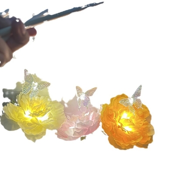 Felinar portabil luminos cu peonie și lotus – motiv fluture, recuzită pentru fotografie Hanfu