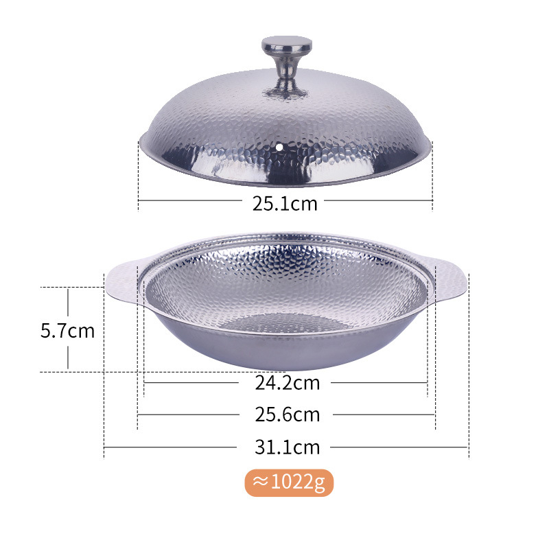 Oală din oțel inoxidabil cu textură ciocănită; potrivită pentru plită cu inducție și plită cu gaz; universală pentru uz casnic și comercial; pentru fiert pește și supe limpezi (1 L)