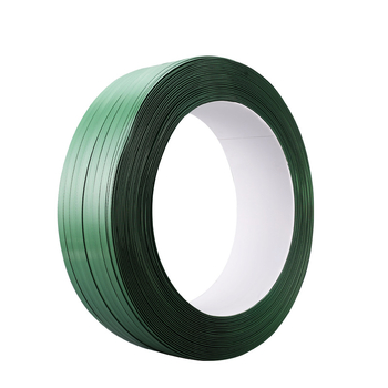 Bandă de ambalare verde opacă, din plastic-otel, cu topire la cald pentru fixarea cutiilor din lemn