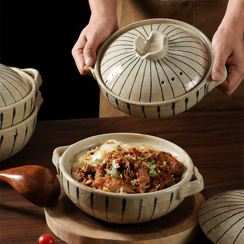 Caserolă ceramică pictată manual, stil japonez, rezistentă la temperaturi înalte, pentru aragazul cu gaz, capacitate 2,1–3 L, pentru supe și orez