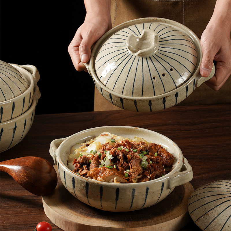 Caserolă ceramică pictată manual, stil japonez, rezistentă la temperaturi înalte, pentru aragazul cu gaz, capacitate 2,1–3 L, pentru supe și orez