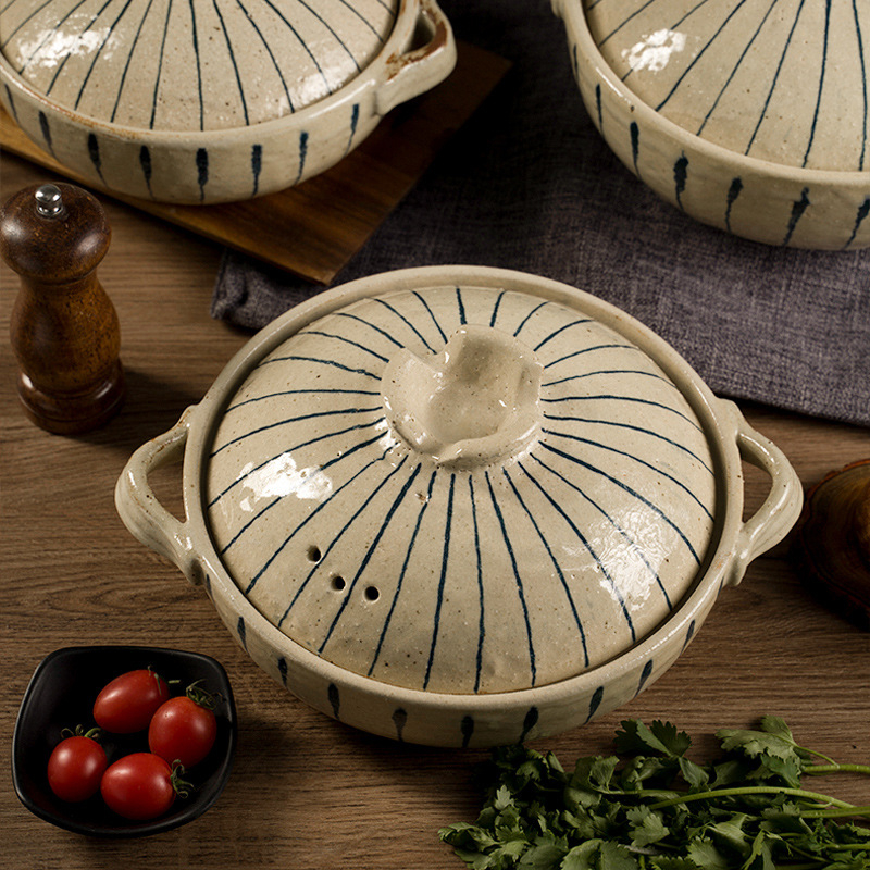 Caserolă ceramică pictată manual, stil japonez, rezistentă la temperaturi înalte, pentru aragazul cu gaz, capacitate 2,1–3 L, pentru supe și orez