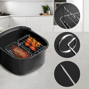 Grilaj pentru air fryer cu frigărui, raft dreptunghiular dublu pentru abur, din oțel inoxidabil