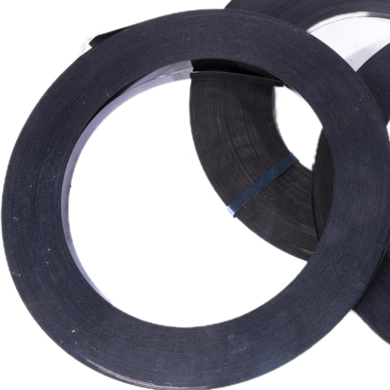 Bandă din oțel vopsit pentru ambalare, anticorozivă, finisaj negru, lățime 32 mm, rezistență înaltă 850 MPa