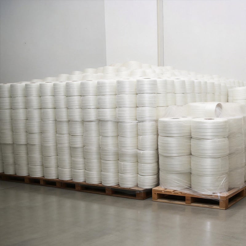 Bandă de legare din fibră pentru paleți, lățime 16 mm, pentru utilizare manuală și cu mașină