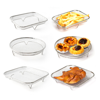 Accesorii din oțel inoxidabil pentru friteuza cu aer: grătar circular, plasă pătrată pentru prăjit, raft multifuncțional de scurgere a uleiului pentru grătar