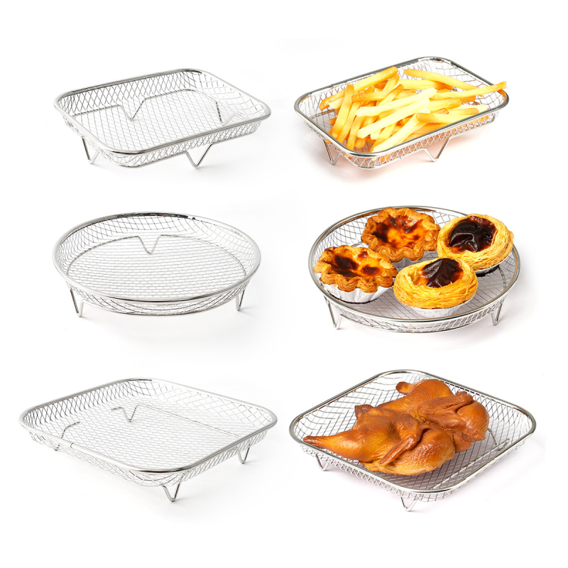 Accesorii din oțel inoxidabil pentru friteuza cu aer: grătar circular, plasă pătrată pentru prăjit, raft multifuncțional de scurgere a uleiului pentru grătar