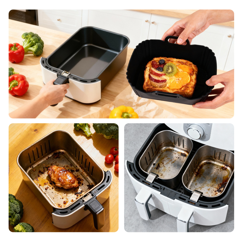 Covoraș din silicon pentru air fryer, reutilizabil pentru tăvi și coșuri de cuptor, tavă de copt îmbunătățită, accesoriu de bucătărie