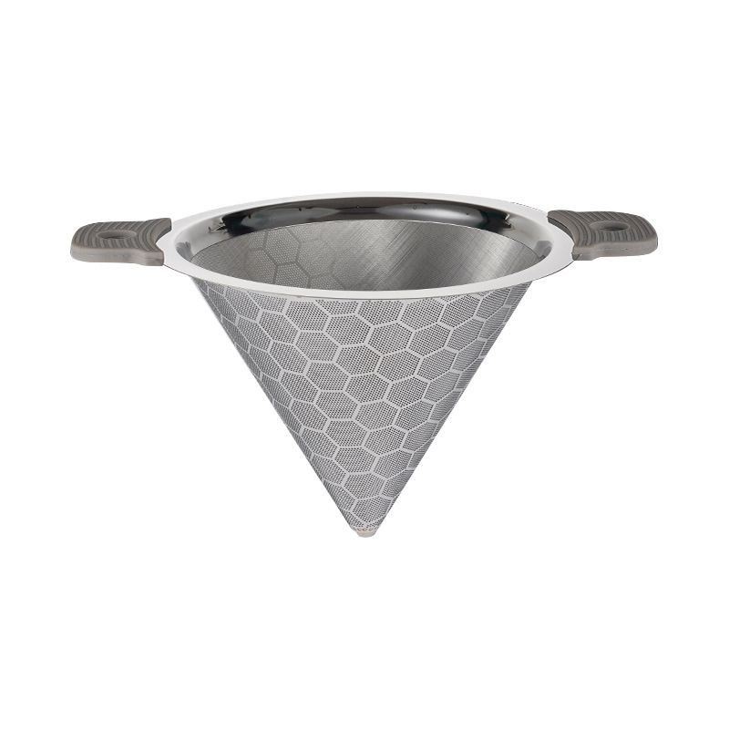 Filtru de ceai din oțel inoxidabil, mare, pentru ceai cu lapte și lapte de soia, conic, 304, mâner dublu