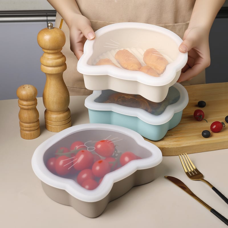 Accesorii pentru friteuza cu aer: tavă de copt din silicon, formă de tort din silicon în formă de pisică, recipient de depozitare multifuncțional cu capac