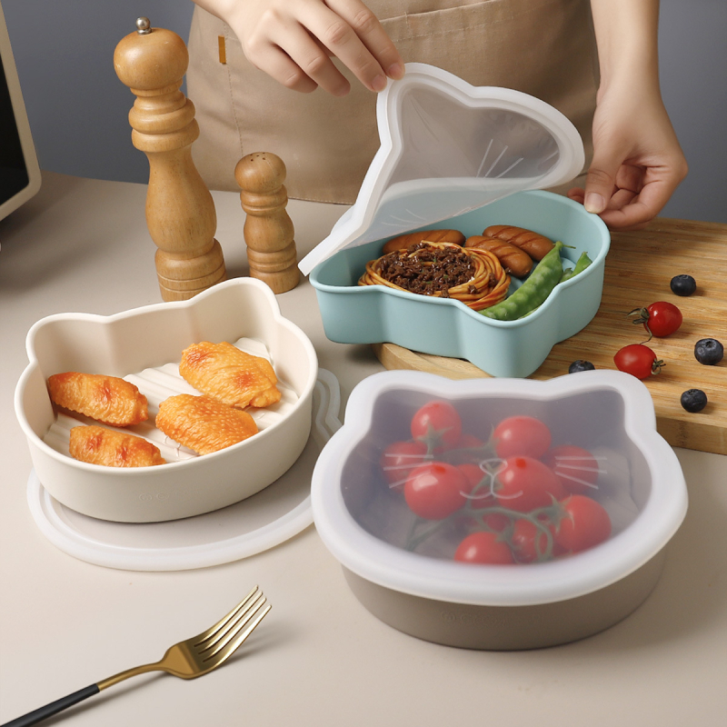 Accesorii pentru friteuza cu aer: tavă de copt din silicon, formă de tort din silicon în formă de pisică, recipient de depozitare multifuncțional cu capac