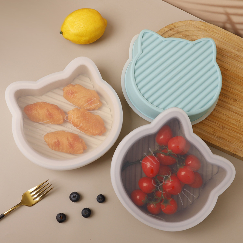 Accesorii pentru friteuza cu aer: tavă de copt din silicon, formă de tort din silicon în formă de pisică, recipient de depozitare multifuncțional cu capac
