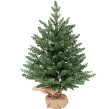 Brad de Crăciun artificial pentru birou – decor de masă, bază din plastic verde, din bumbac și in