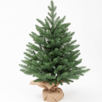 Brad de Crăciun artificial pentru birou – decor de masă, bază din plastic verde, din bumbac și in