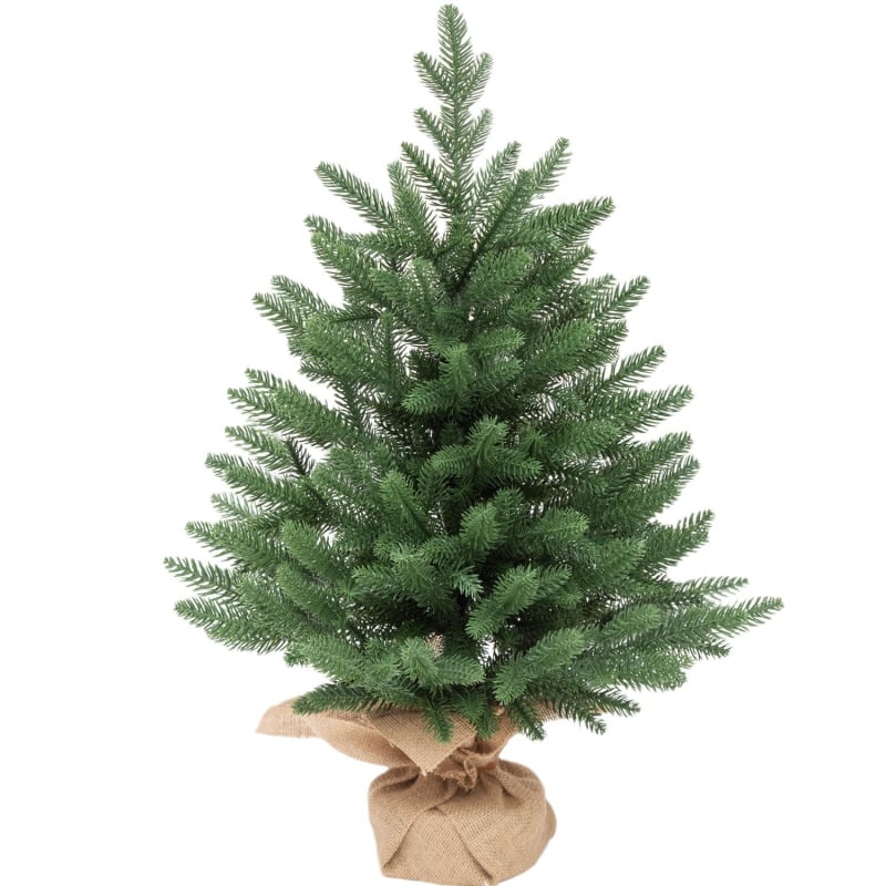 Brad de Crăciun artificial pentru birou – decor de masă, bază din plastic verde, din bumbac și in