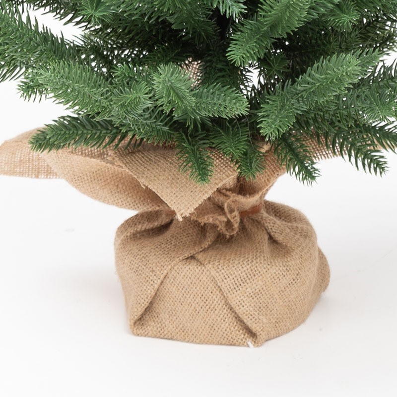 Brad de Crăciun artificial pentru birou – decor de masă, bază din plastic verde, din bumbac și in