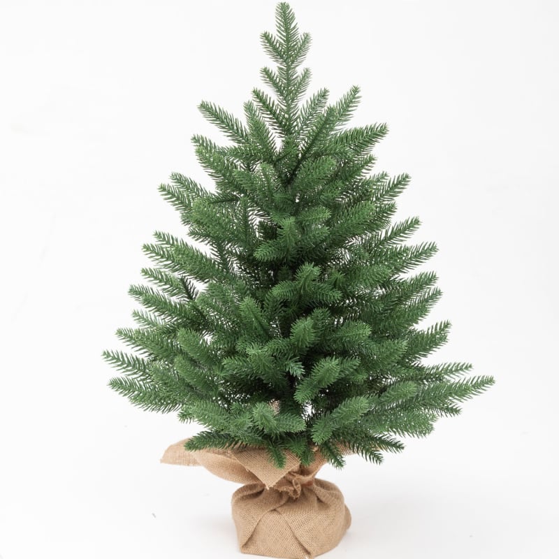Brad de Crăciun artificial pentru birou – decor de masă, bază din plastic verde, din bumbac și in