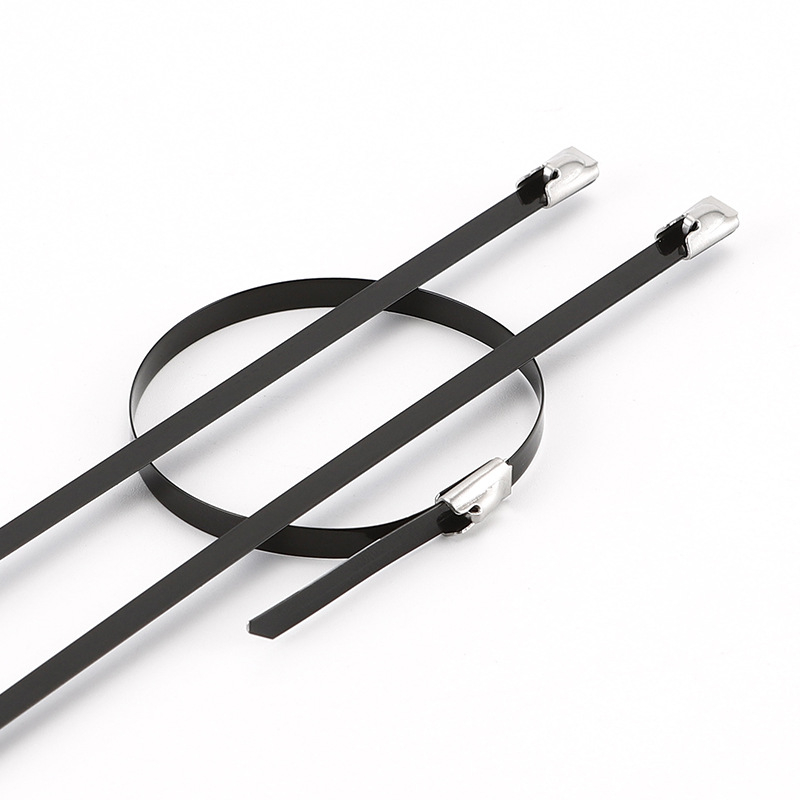 Curele pentru cabluri din oțel inoxidabil cu acoperire prin pulverizare, de calitate marină, negre, autoîncuietoare, curele metalice pentru cabluri, lățime 4,6 mm