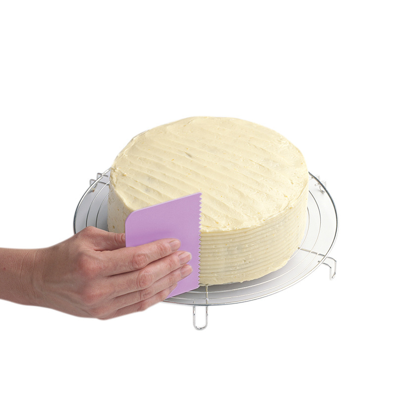 Set din plastic, trei piese, cu dinți trapezoidali mici, mari și rotunzi, pentru cremă de tort – unealtă de decorare