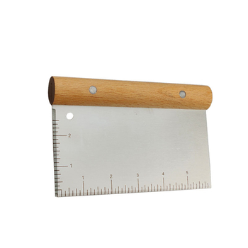Cuțit pentru aluat din oțel inoxidabil, mâner din lemn și scară de măsurare, spatulă pentru aluat pentru coacere