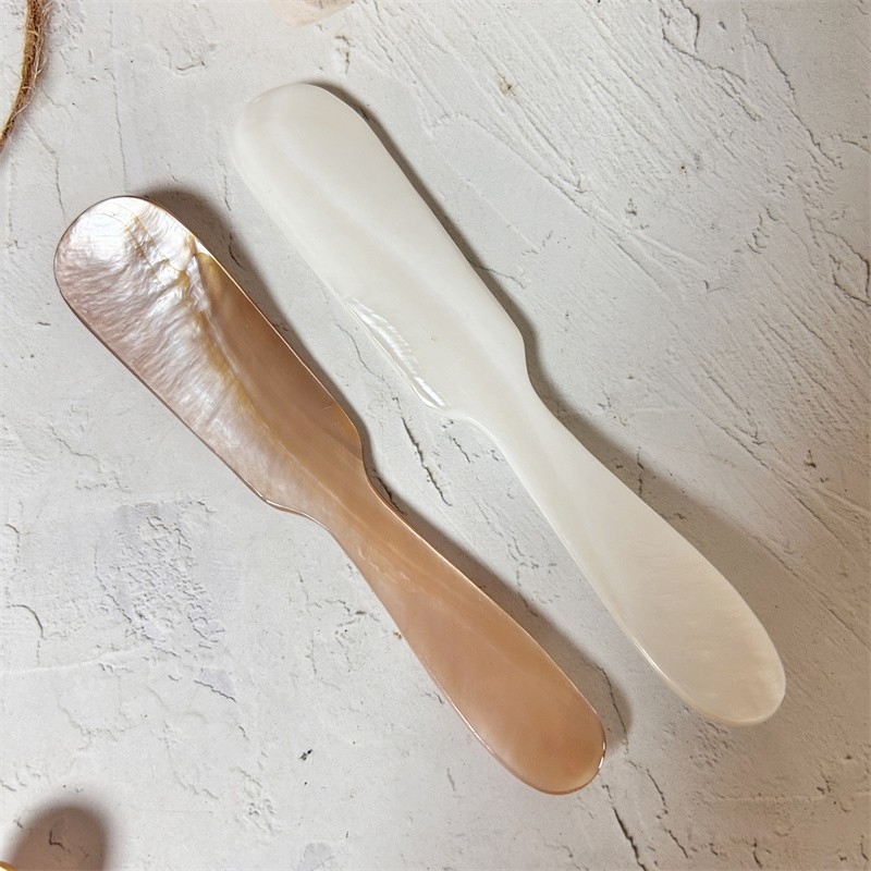 Spatulă naturală din scoică pentru mască cu matcha, lingură caviar, placă gua sha din scoică, spatulă de copt și spatulă pentru cremă
