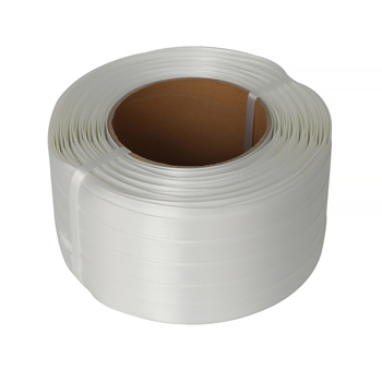 Bandă de ambalare din fibră de poliester, albă, manuală, 19 mm, cu rezistență înaltă