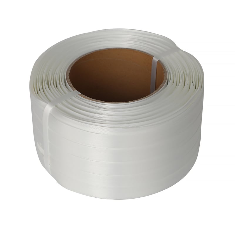 Bandă de ambalare din fibră de poliester, albă, manuală, 19 mm, cu rezistență înaltă