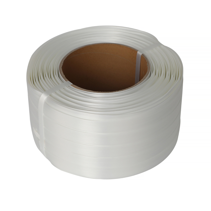 Bandă de ambalare din fibră de poliester, albă, manuală, 19 mm, cu rezistență înaltă