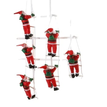 Decorațiune de Crăciun: Figurină cu Moș Crăciun ce se cațără pe funie, ornament pentru brad