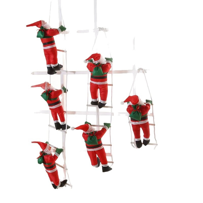 Decorațiune de Crăciun: Figurină cu Moș Crăciun ce se cațără pe funie, ornament pentru brad