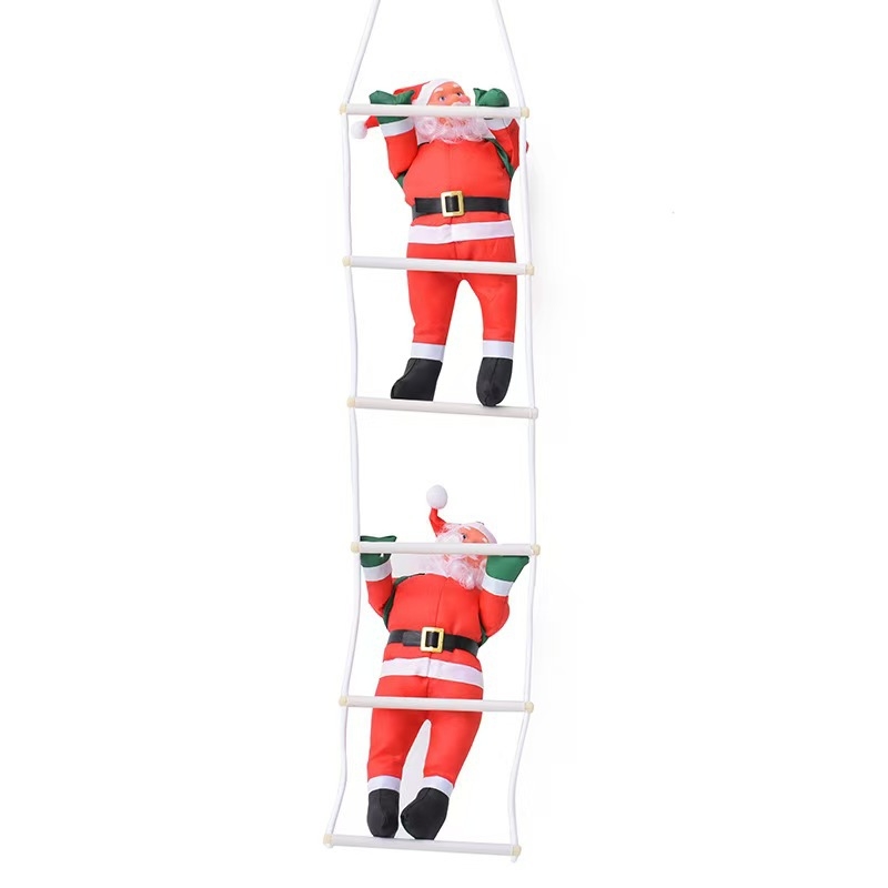 Decorațiune de Crăciun: Figurină cu Moș Crăciun ce se cațără pe funie, ornament pentru brad