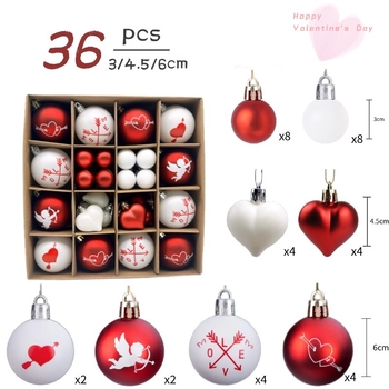 Set de 36 decorațiuni de Crăciun cu mingi din plastic pentru brad și pandantive pentru Ziua Îndrăgostiților