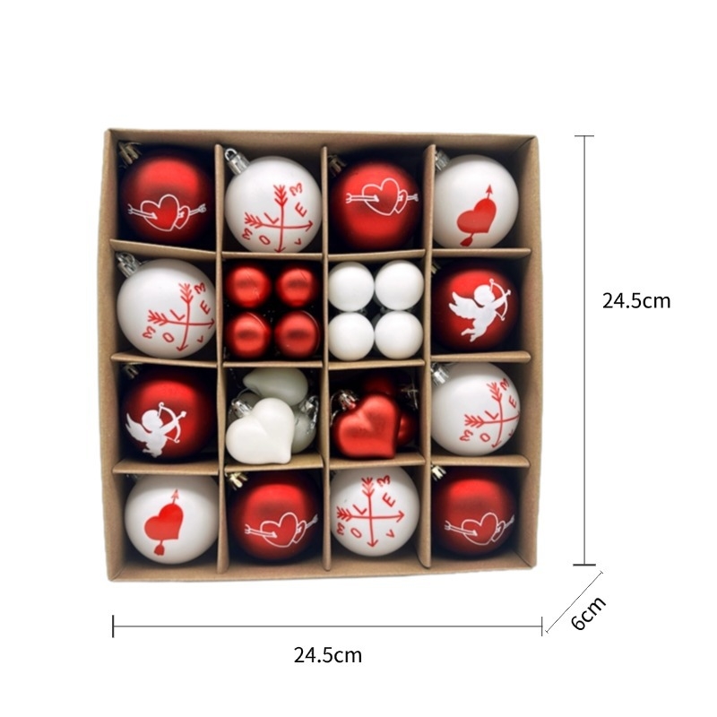 Set de 36 decorațiuni de Crăciun cu mingi din plastic pentru brad și pandantive pentru Ziua Îndrăgostiților