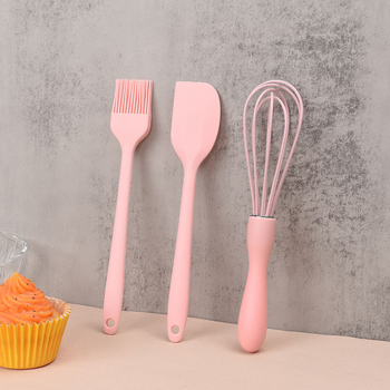 Set de unelte pentru coacere din silicon: spatule, pensulă de ulei și tel manual – trei piese, de calitate alimentară