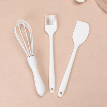 Set de unelte pentru coacere din silicon: spatule, pensulă de ulei și tel manual – trei piese, de calitate alimentară