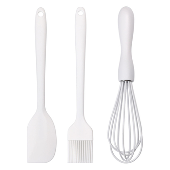Set de unelte pentru coacere din silicon: spatule, pensulă de ulei și tel manual – trei piese, de calitate alimentară