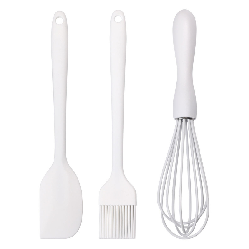Set de unelte pentru coacere din silicon: spatule, pensulă de ulei și tel manual – trei piese, de calitate alimentară