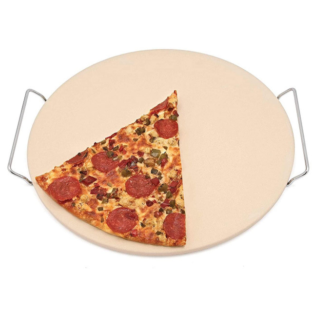 Piatra Cordierite pentru pizza cu suport din sârmă metalică și cuțit pentru pizza – tavă de coacere rezistentă la temperaturi înalte