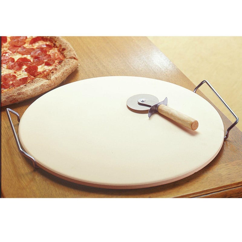 Piatra Cordierite pentru pizza cu suport din sârmă metalică și cuțit pentru pizza – tavă de coacere rezistentă la temperaturi înalte