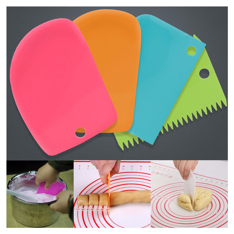 Set spatule colorate pentru cremă de tort, 3 bucăți, cu cuțit de tăiere, instrument din plastic pentru decorare